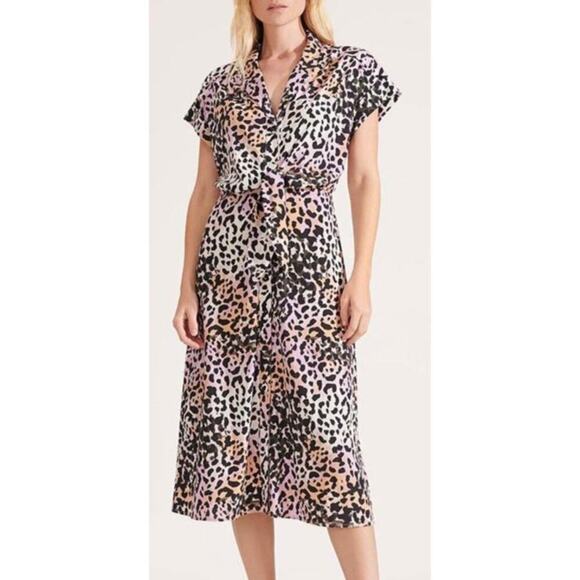 Veronica Beard Amani Dress Watercolor Leopard Print Silk Blend Blouson Midi 4 - Picture 1 of 11